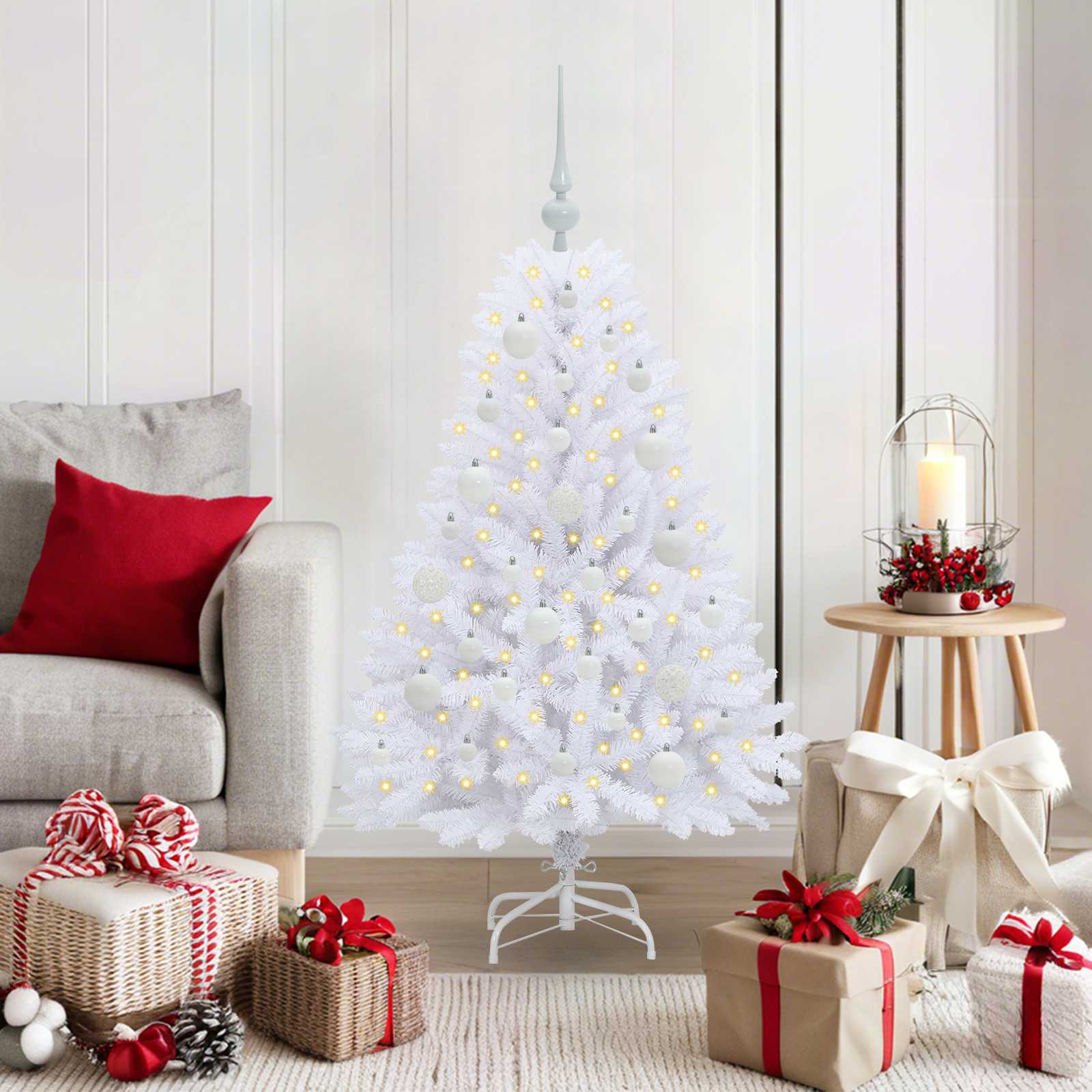Künstlicher Klappbarer Weihnachtsbaum Weiß Pvc Und Stahl