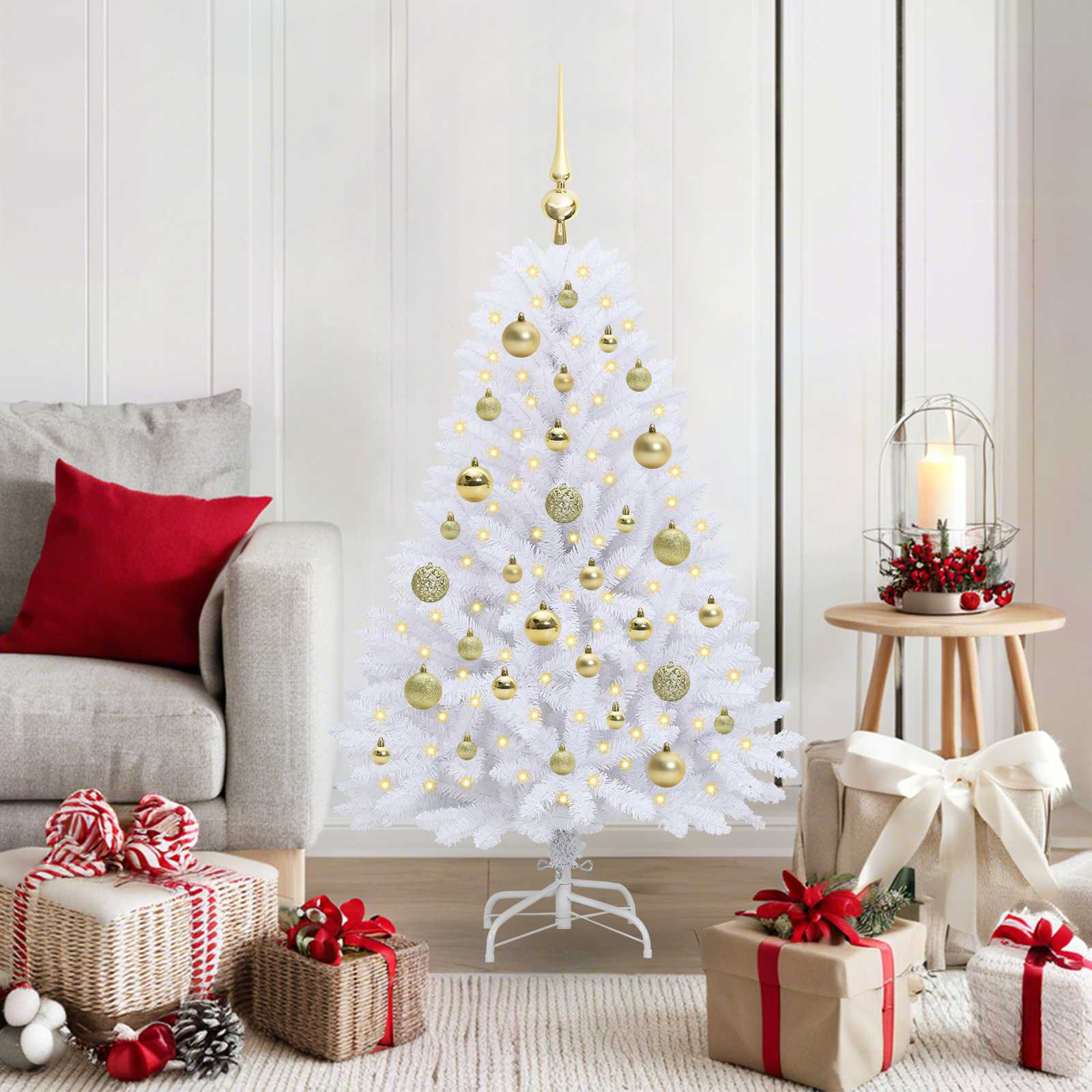 Künstlicher Klappbarer Weihnachtsbaum Weiß Pvc Und Stahl