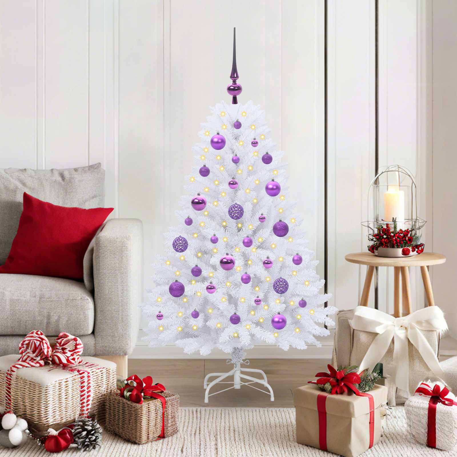 Künstlicher Klappbarer Weihnachtsbaum Weiß Pvc Und Stahl