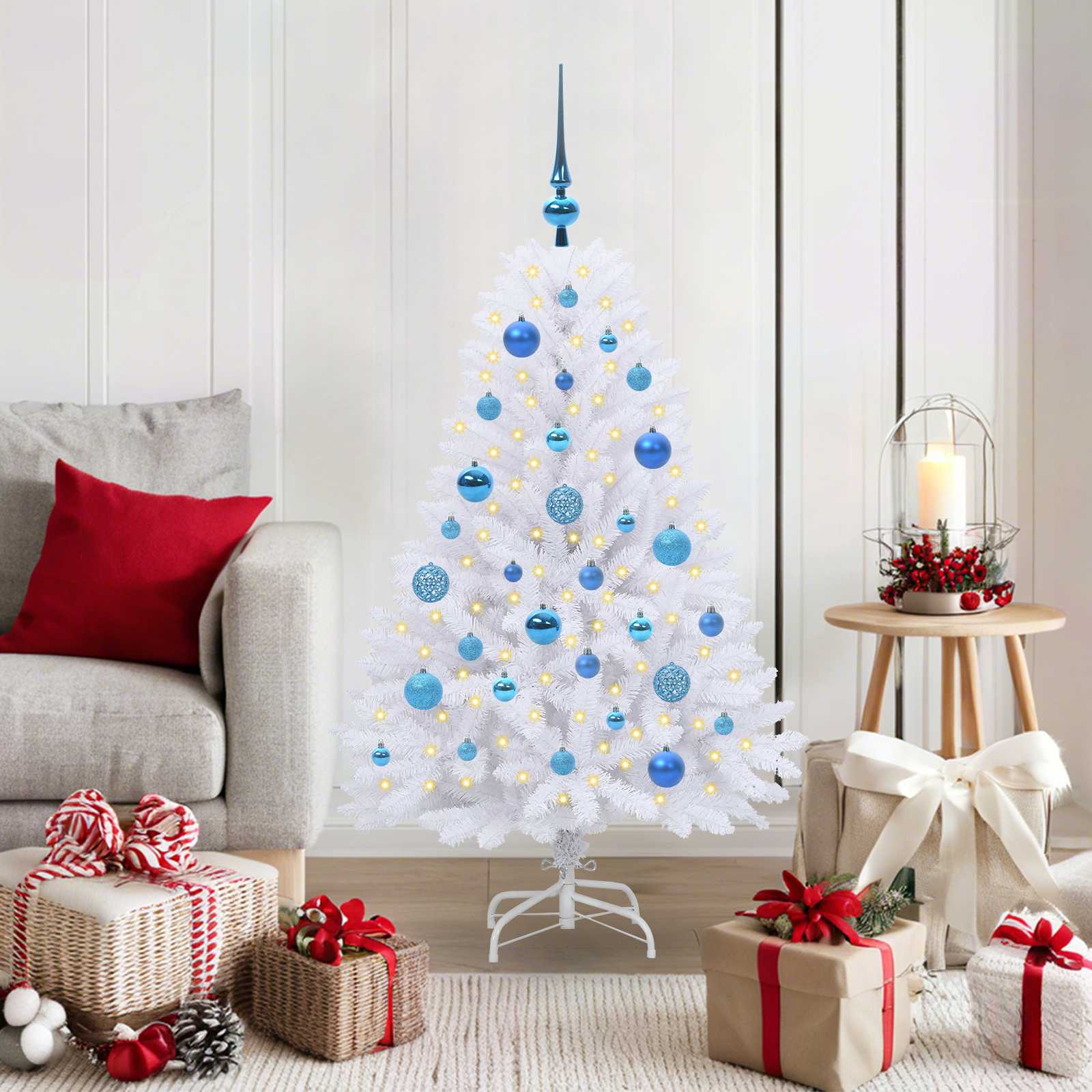 Künstlicher Klappbarer Weihnachtsbaum Weiß Pvc Und Stahl