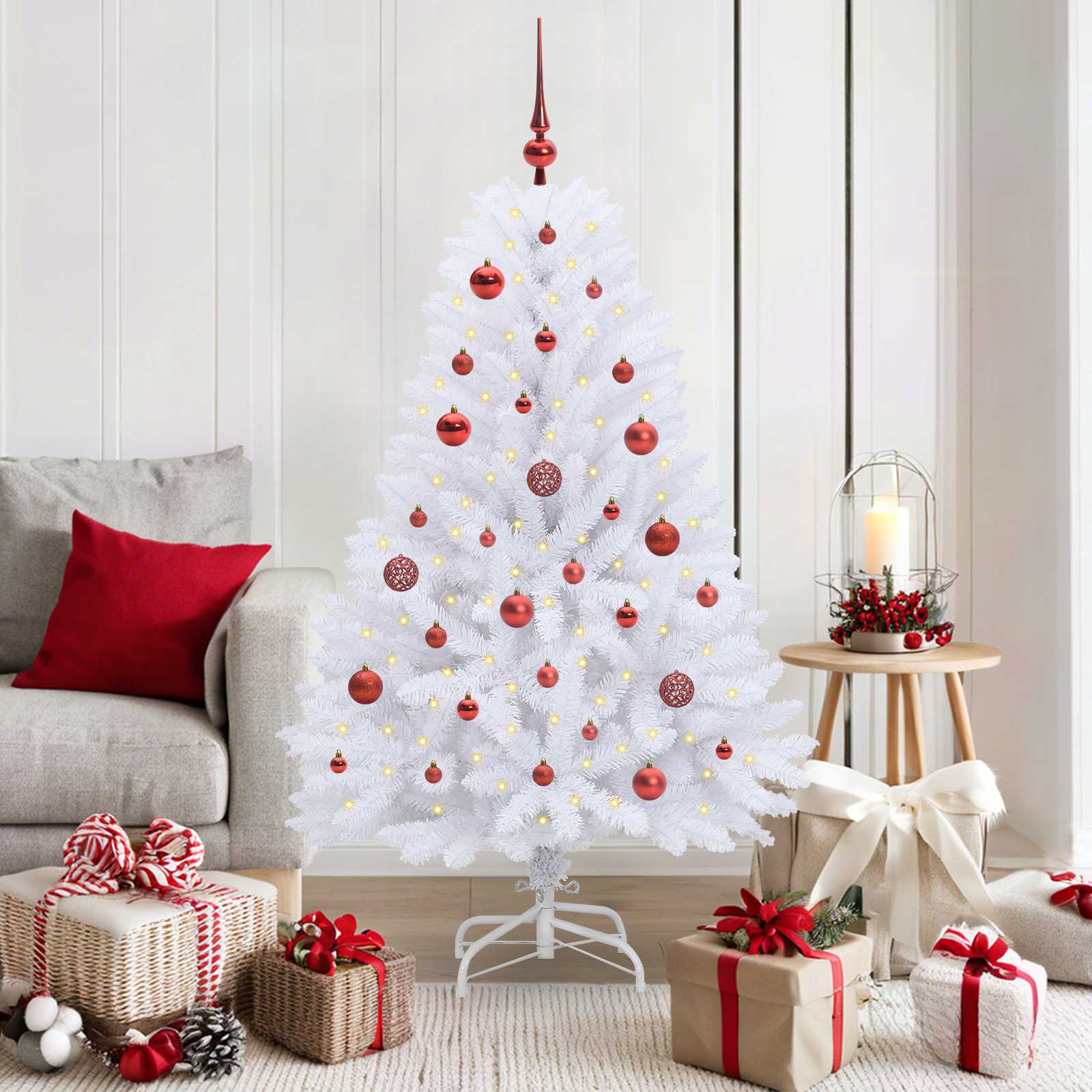 Künstlicher Klappbarer Weihnachtsbaum Weiß Pvc Und Stahl