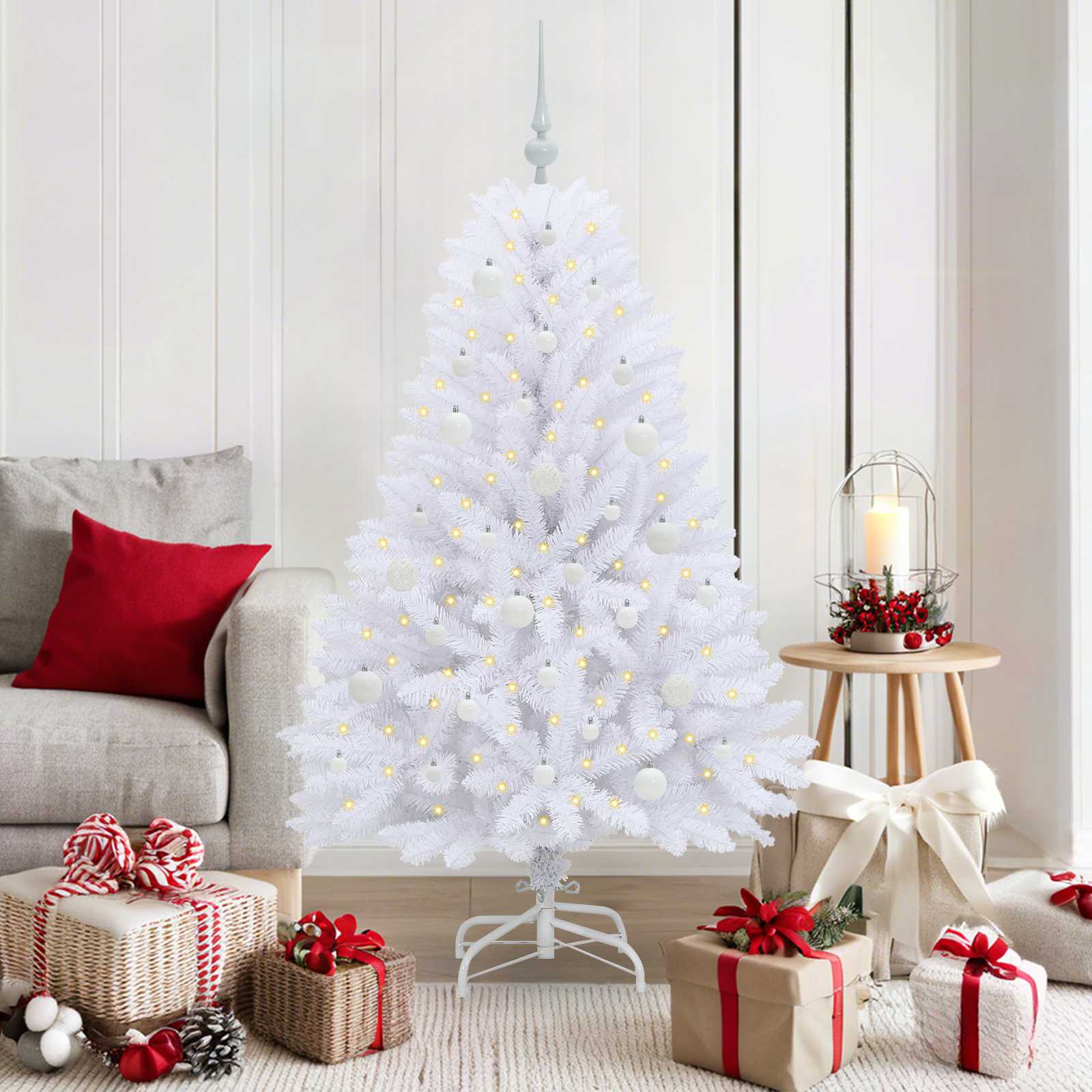 Künstlicher Klappbarer Weihnachtsbaum Weiß Pvc Und Stahl