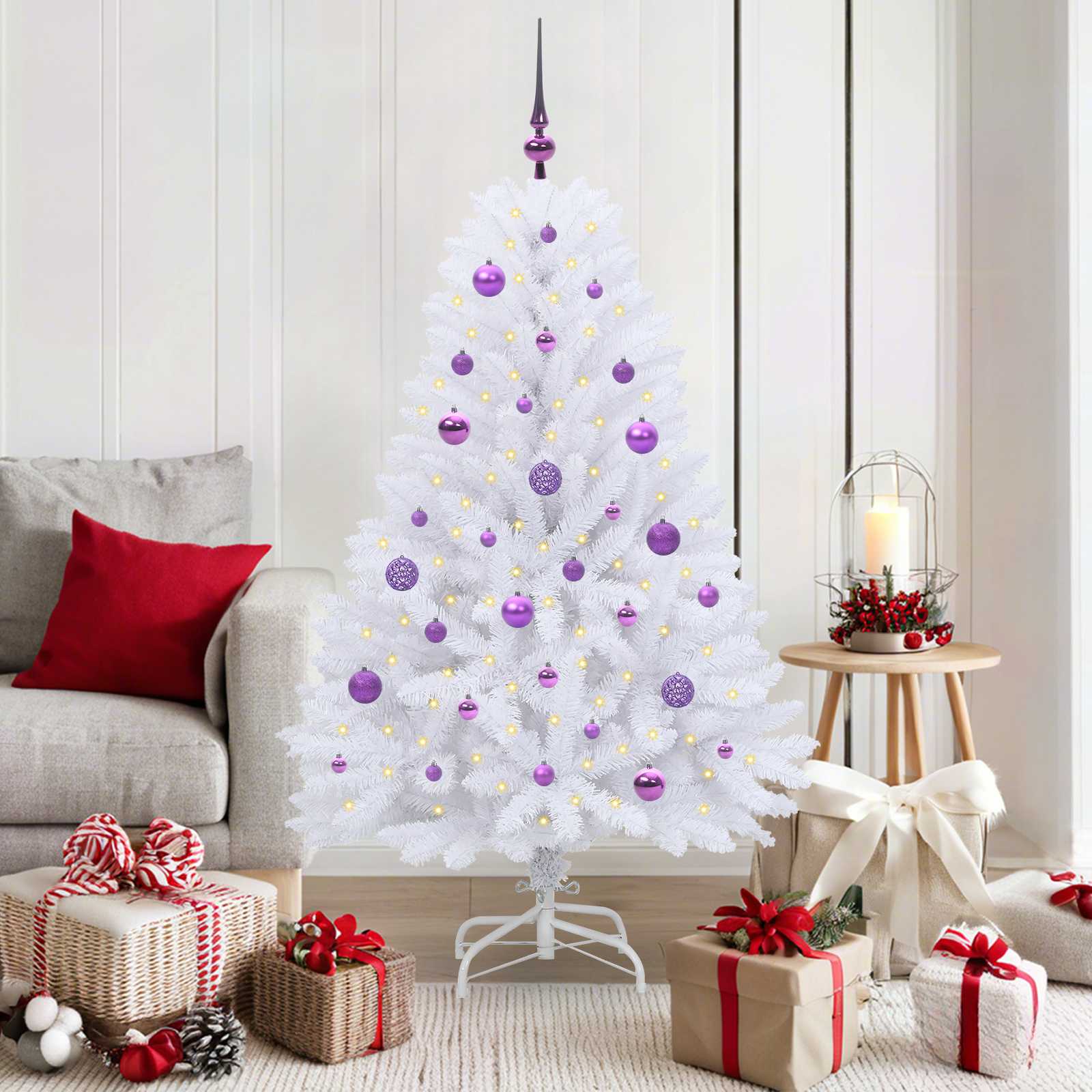Künstlicher Klappbarer Weihnachtsbaum Weiß Pvc Und Stahl