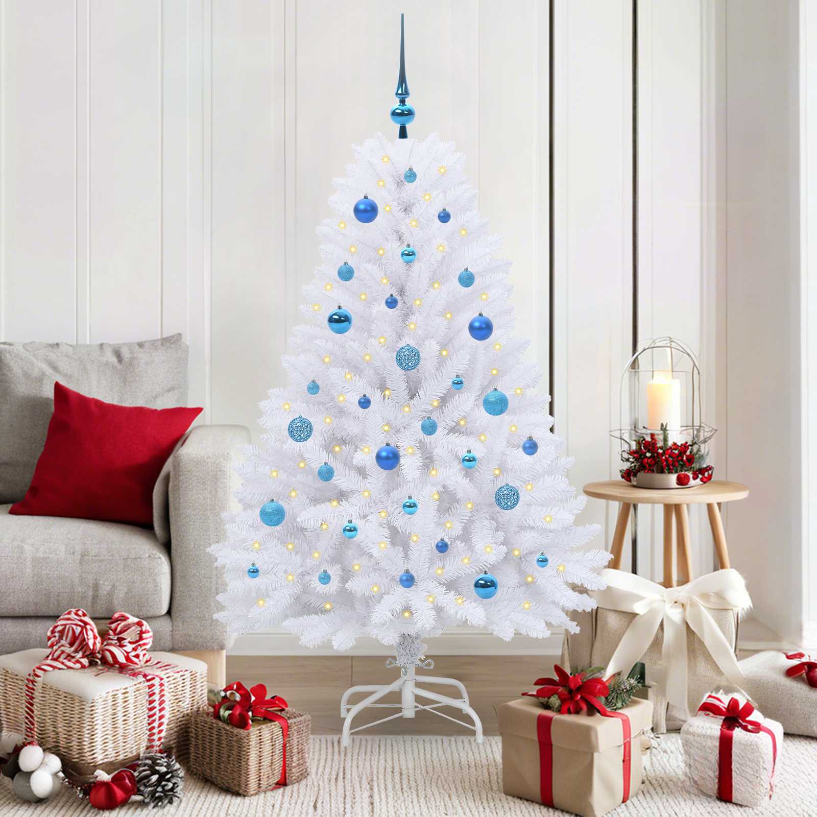 Künstlicher Klappbarer Weihnachtsbaum Weiß Pvc Und Stahl